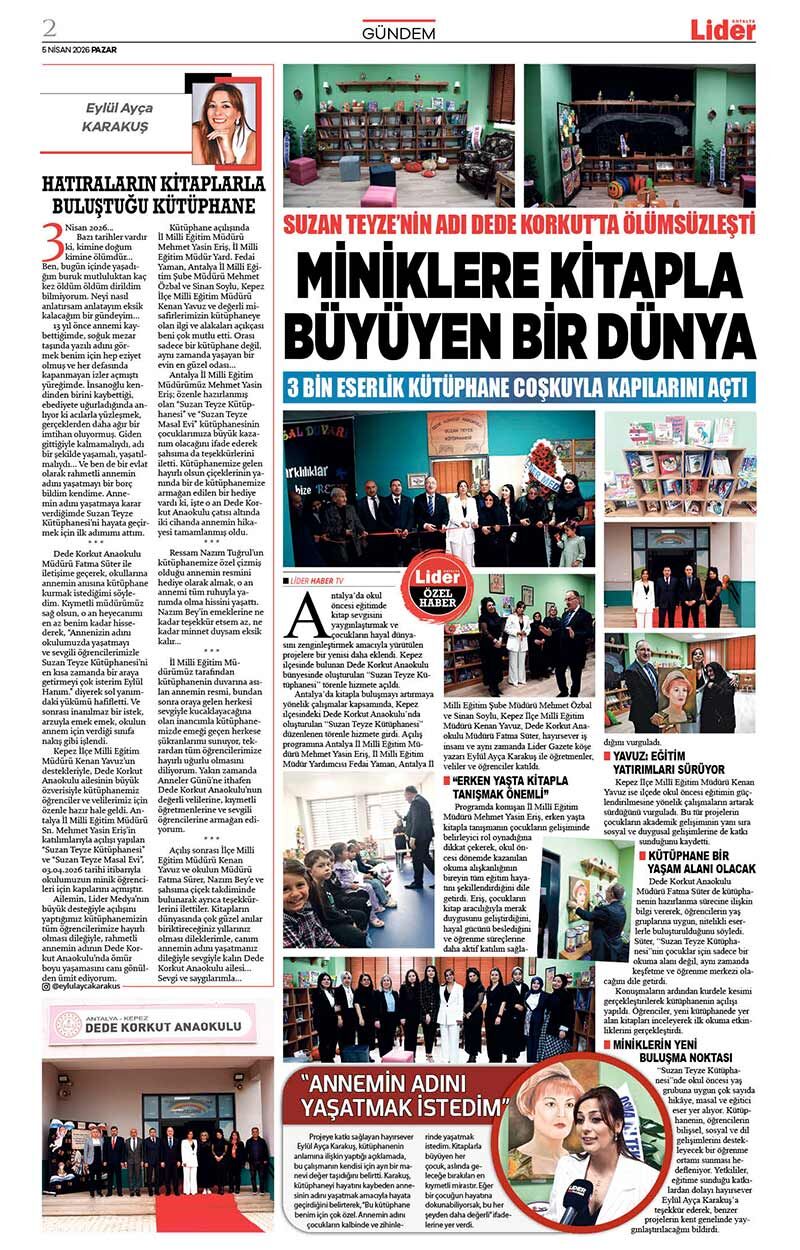 5 N İ S A N 2026 L İ D E R G A Z E T E A N T A L Y A 2