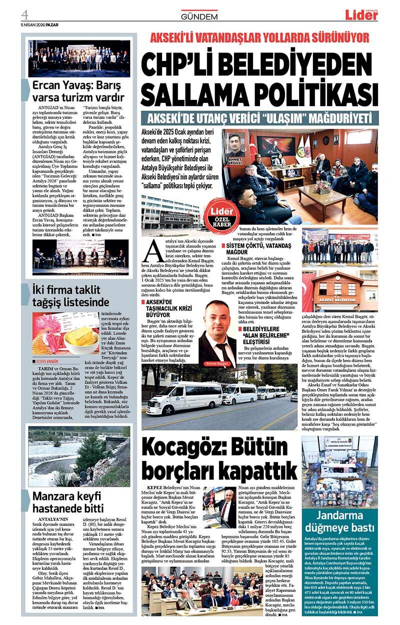 5 N İ S A N 2026 L İ D E R G A Z E T E A N T A L Y A 4