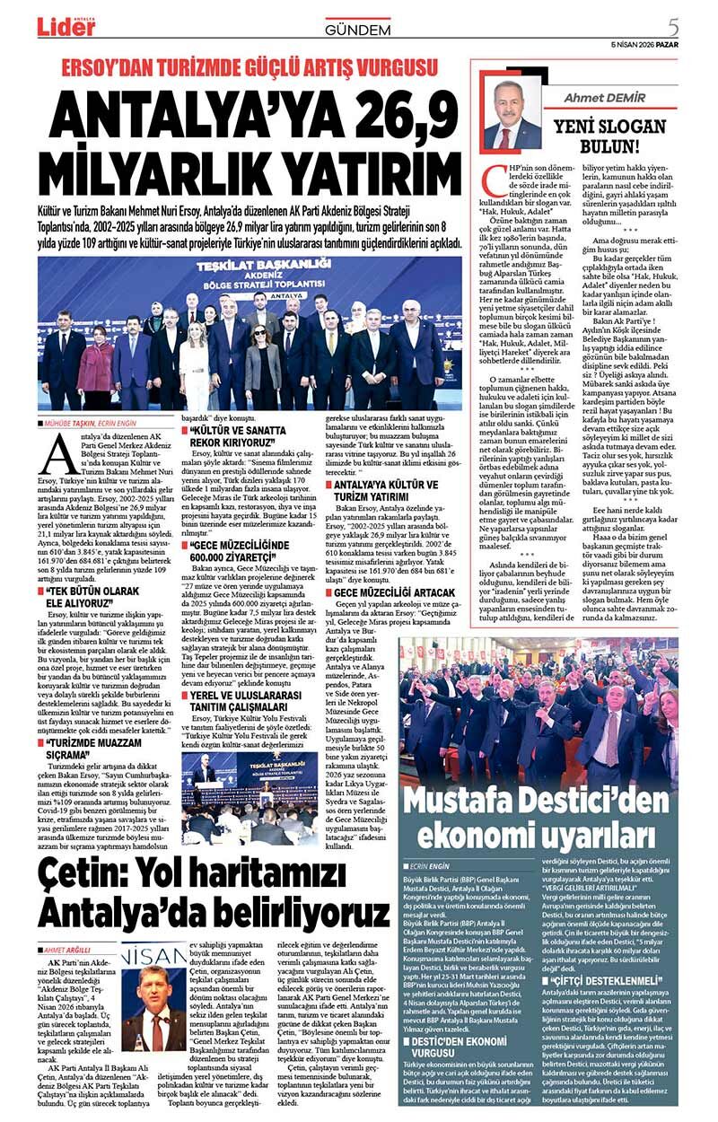 5 N İ S A N 2026 L İ D E R G A Z E T E A N T A L Y A 5