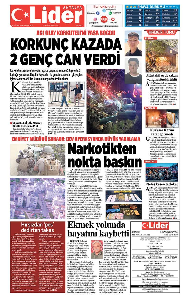 6 N İ S A N 2026 L İ D E R G A Z E T E A N T A L Y A 3