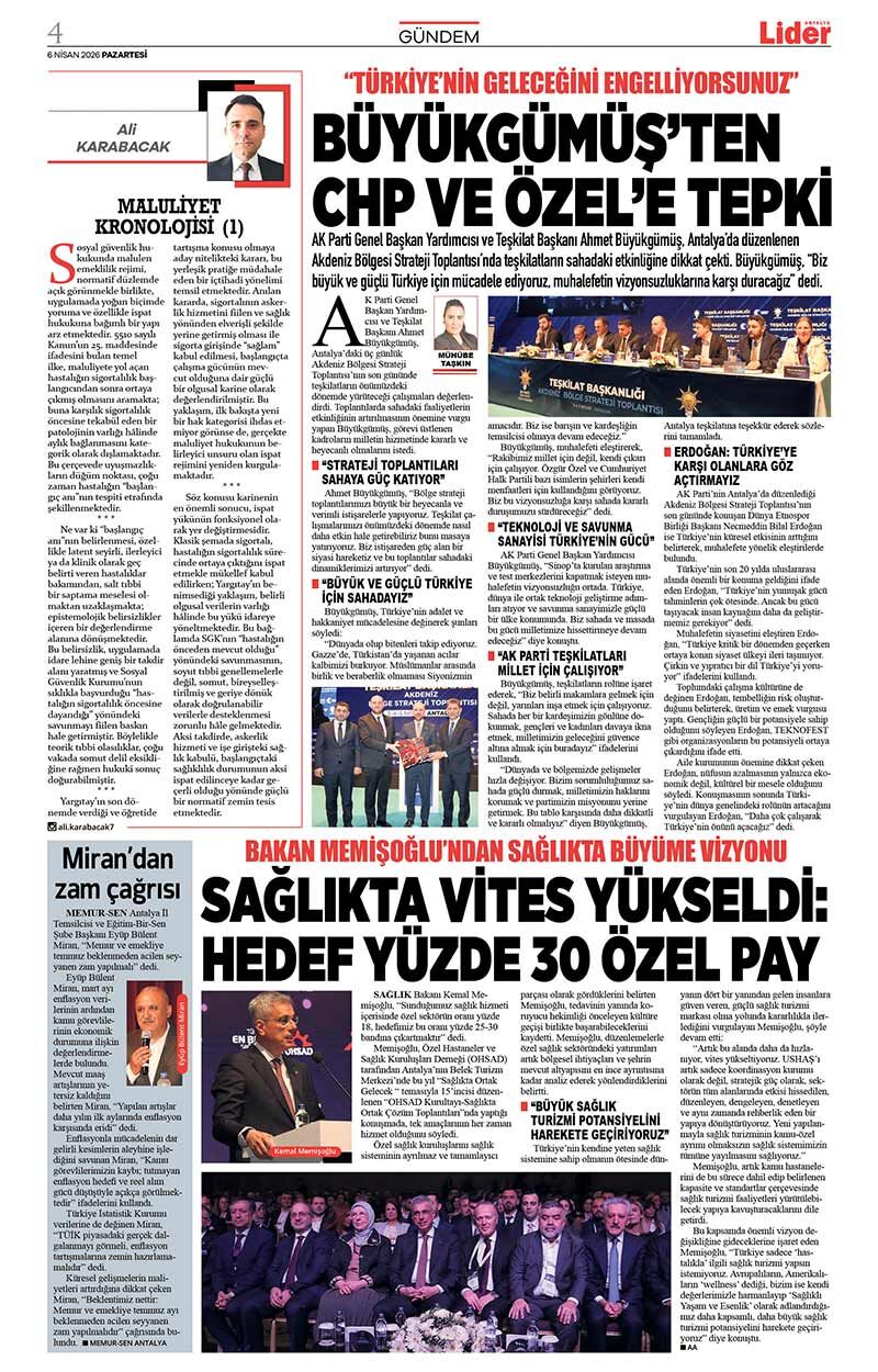 6 N İ S A N 2026 L İ D E R G A Z E T E A N T A L Y A 4