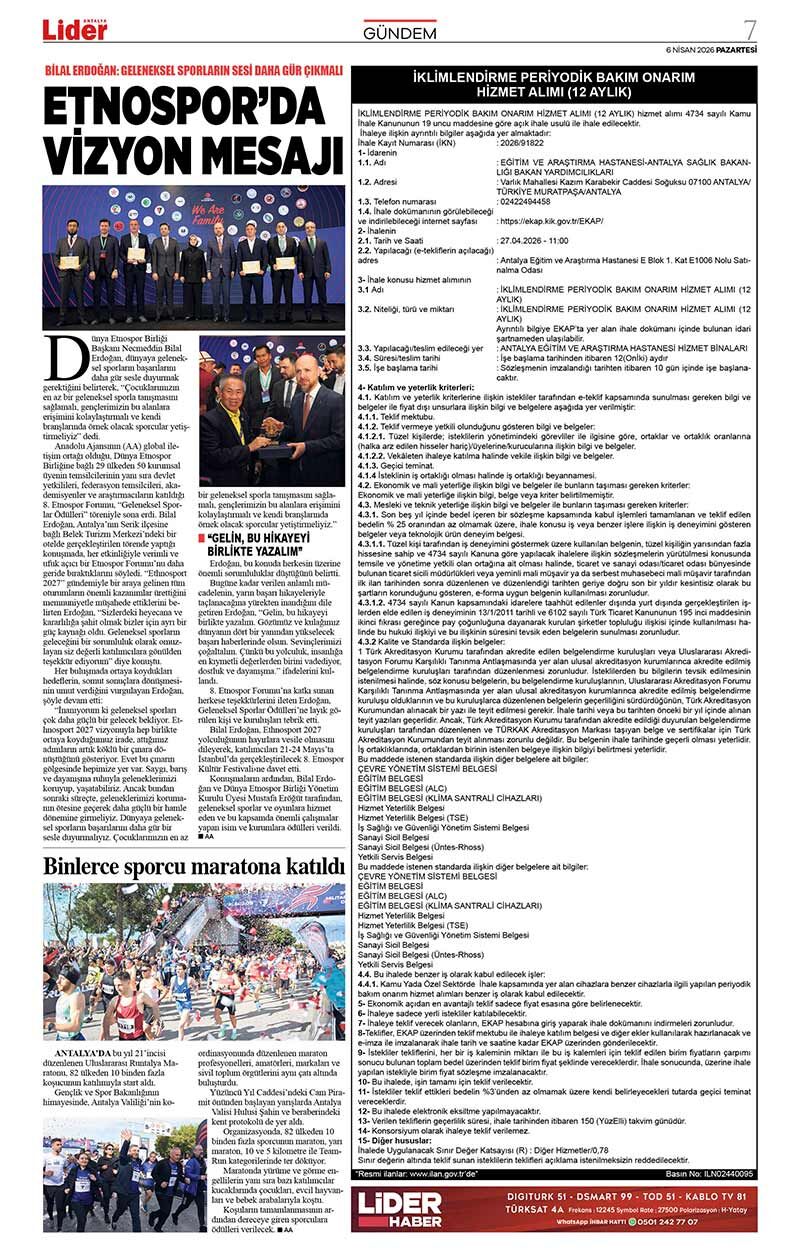 6 N İ S A N 2026 L İ D E R G A Z E T E A N T A L Y A 7