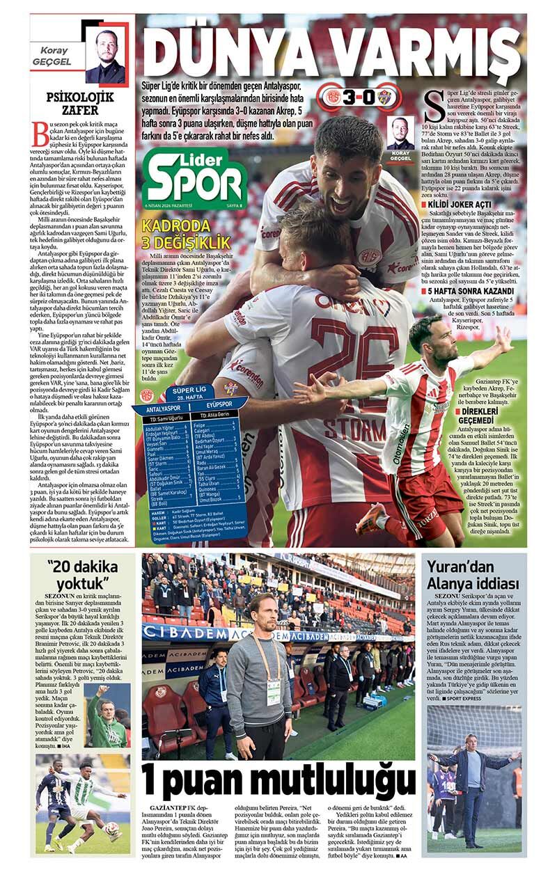 6 N İ S A N 2026 L İ D E R G A Z E T E A N T A L Y A 8