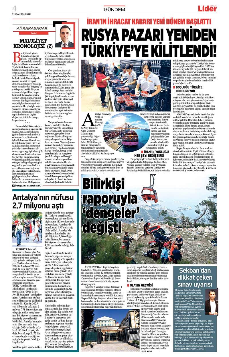 7 N İ S A N 2026 L İ D E R G A Z E T E A N T A L Y A 4