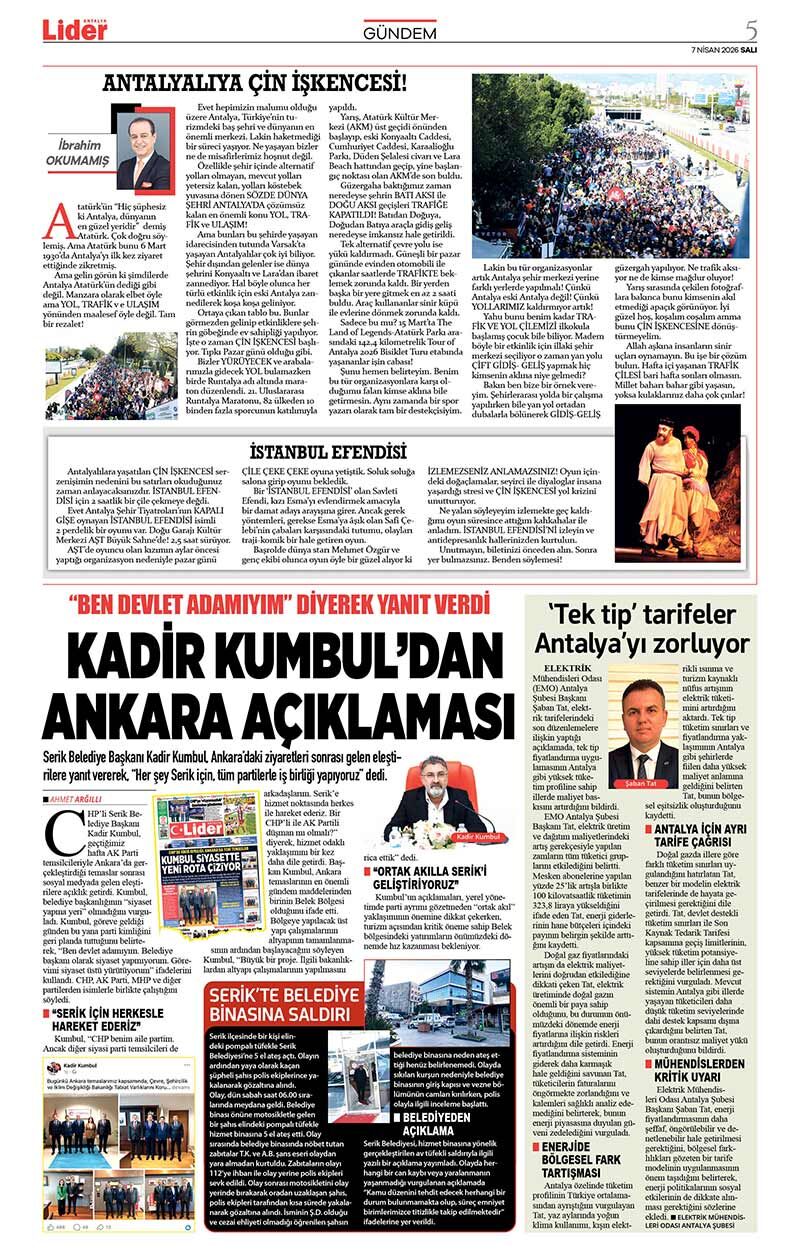 7 N İ S A N 2026 L İ D E R G A Z E T E A N T A L Y A 5