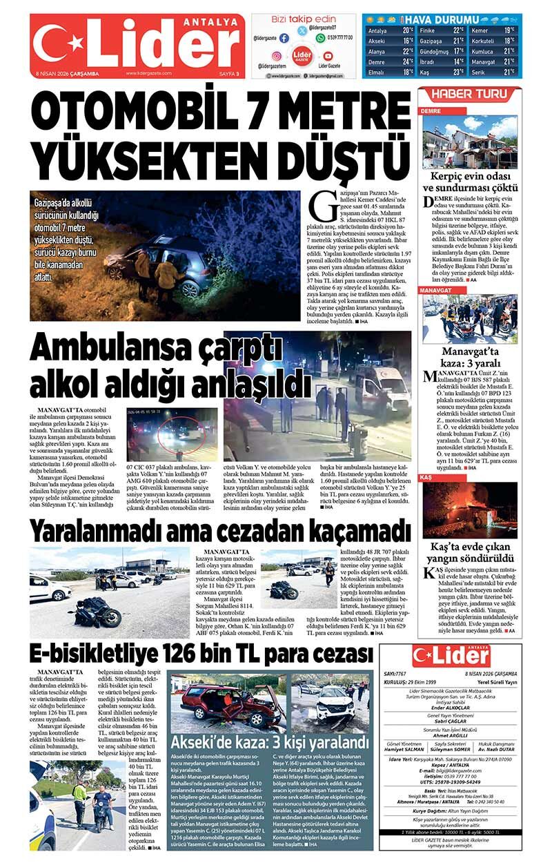 8 N İ S A N 2026 L İ D E R G A Z E T E A N T A L Y A 3