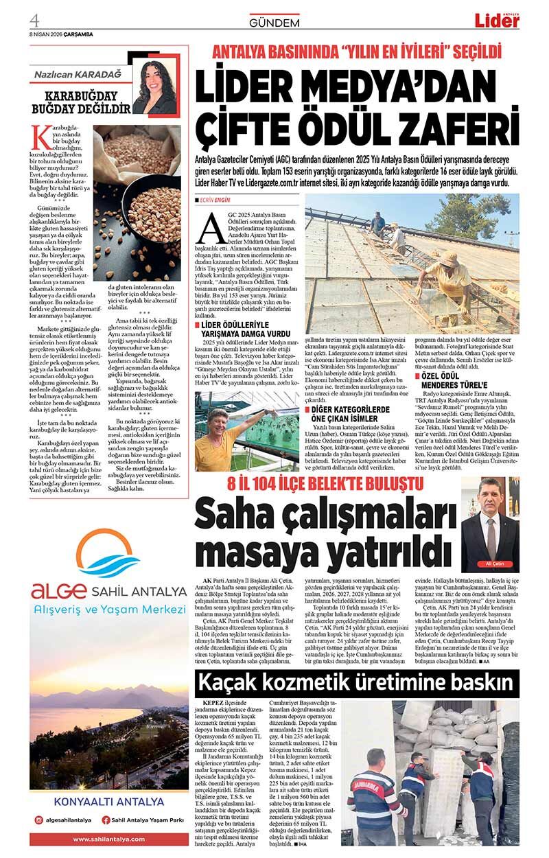 8 N İ S A N 2026 L İ D E R G A Z E T E A N T A L Y A 4