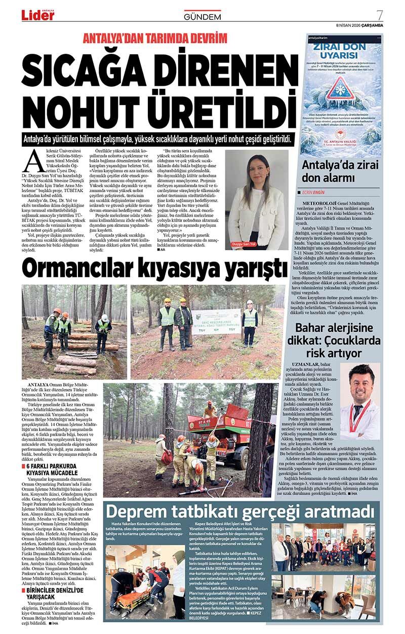 8 N İ S A N 2026 L İ D E R G A Z E T E A N T A L Y A 7