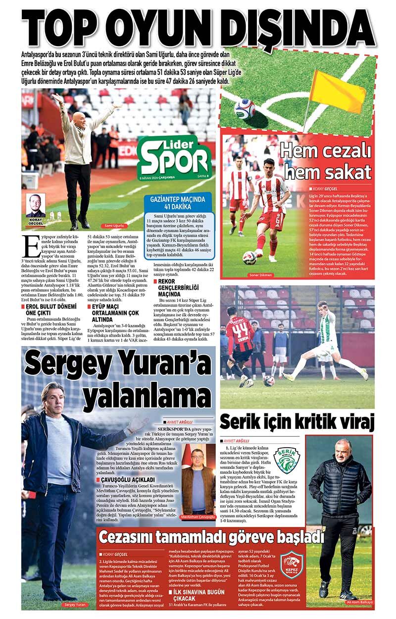 8 N İ S A N 2026 L İ D E R G A Z E T E A N T A L Y A 8