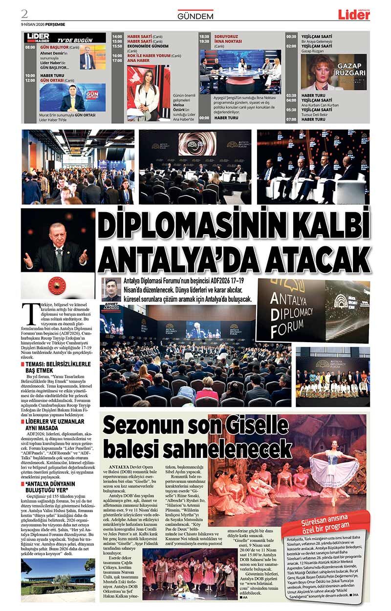 9 N İ S A N 2026 L İ D E R G A Z E T E A N T A L Y A 2