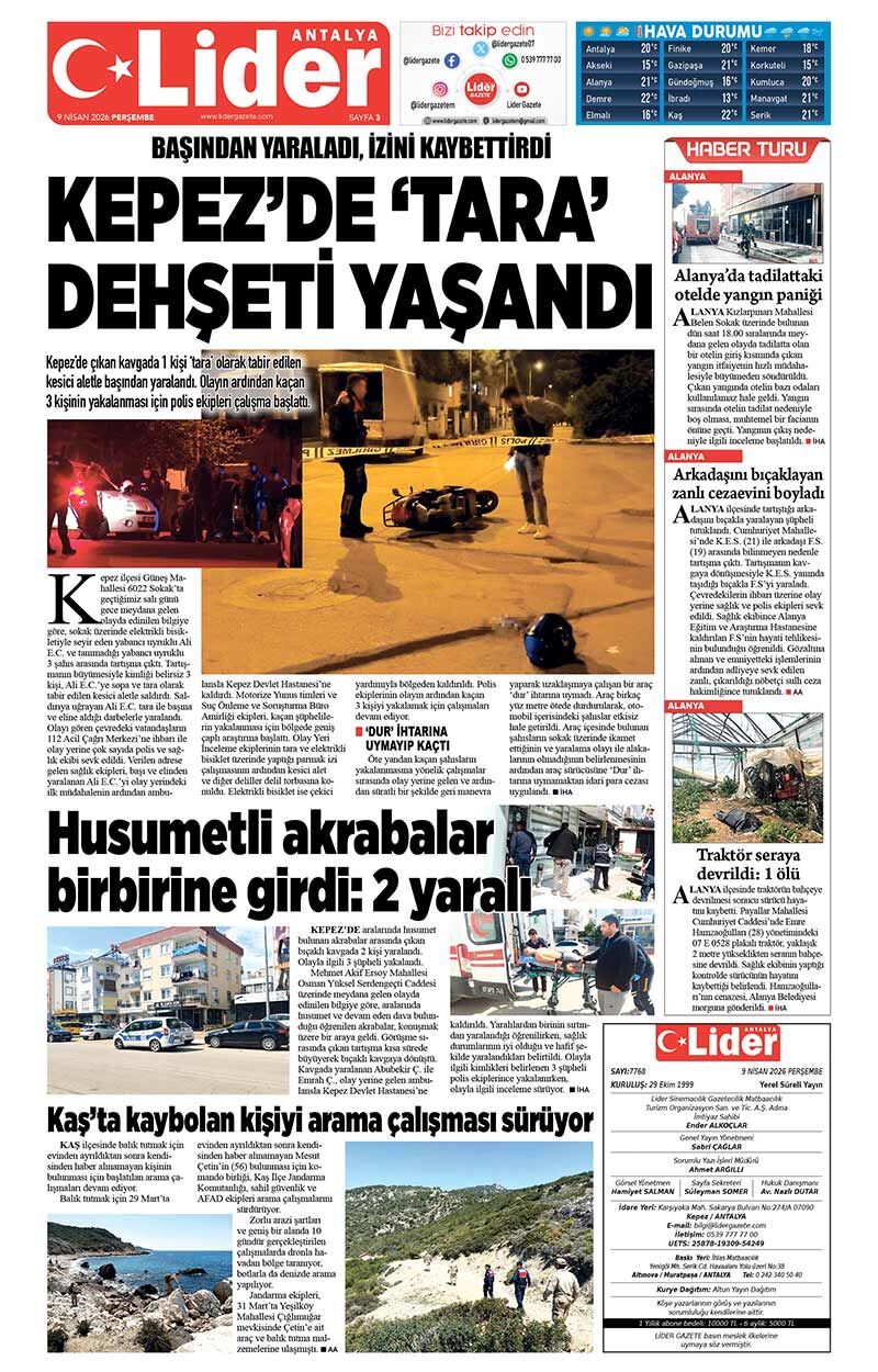 9 N İ S A N 2026 L İ D E R G A Z E T E A N T A L Y A 3