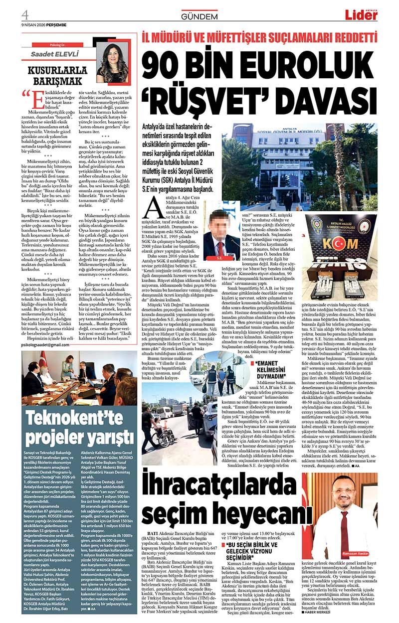 9 N İ S A N 2026 L İ D E R G A Z E T E A N T A L Y A 4