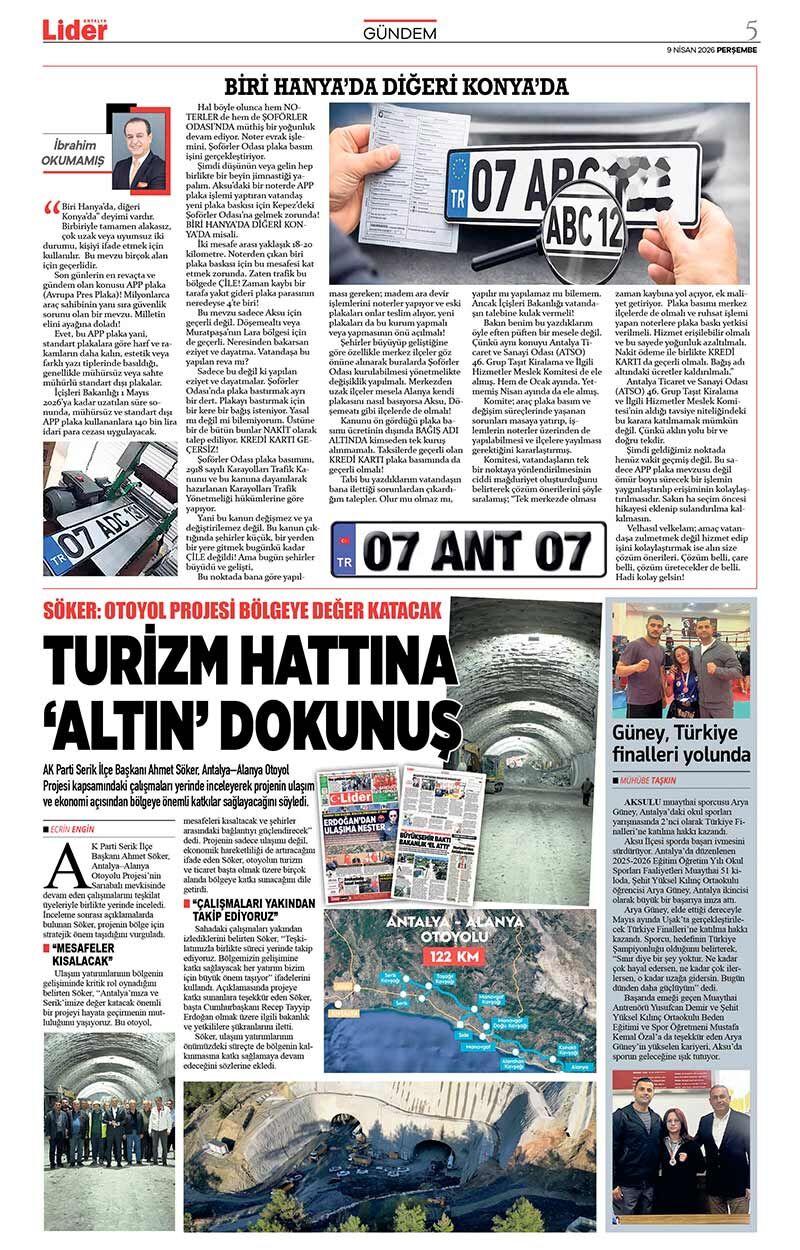 9 N İ S A N 2026 L İ D E R G A Z E T E A N T A L Y A 5