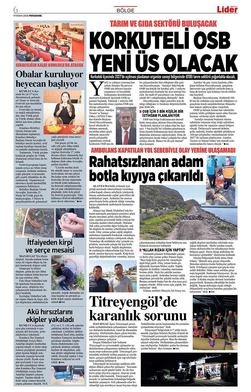 9 N İ S A N 2026 L İ D E R G A Z E T E A N T A L Y A 6