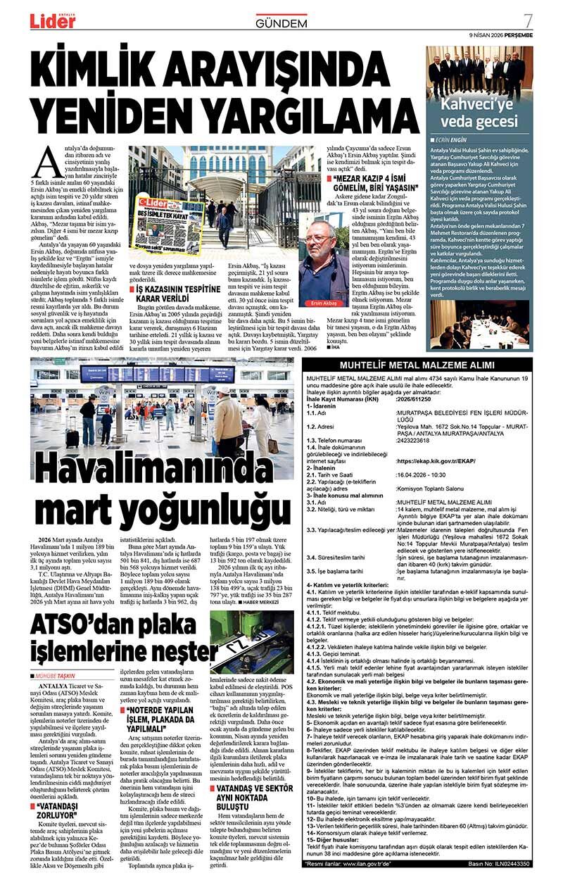 9 N İ S A N 2026 L İ D E R G A Z E T E A N T A L Y A 7