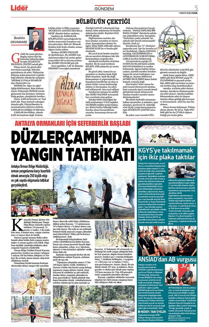 1 M A Y I S 2026 L İ D E R G A Z E T E A N T A L Y A 5
