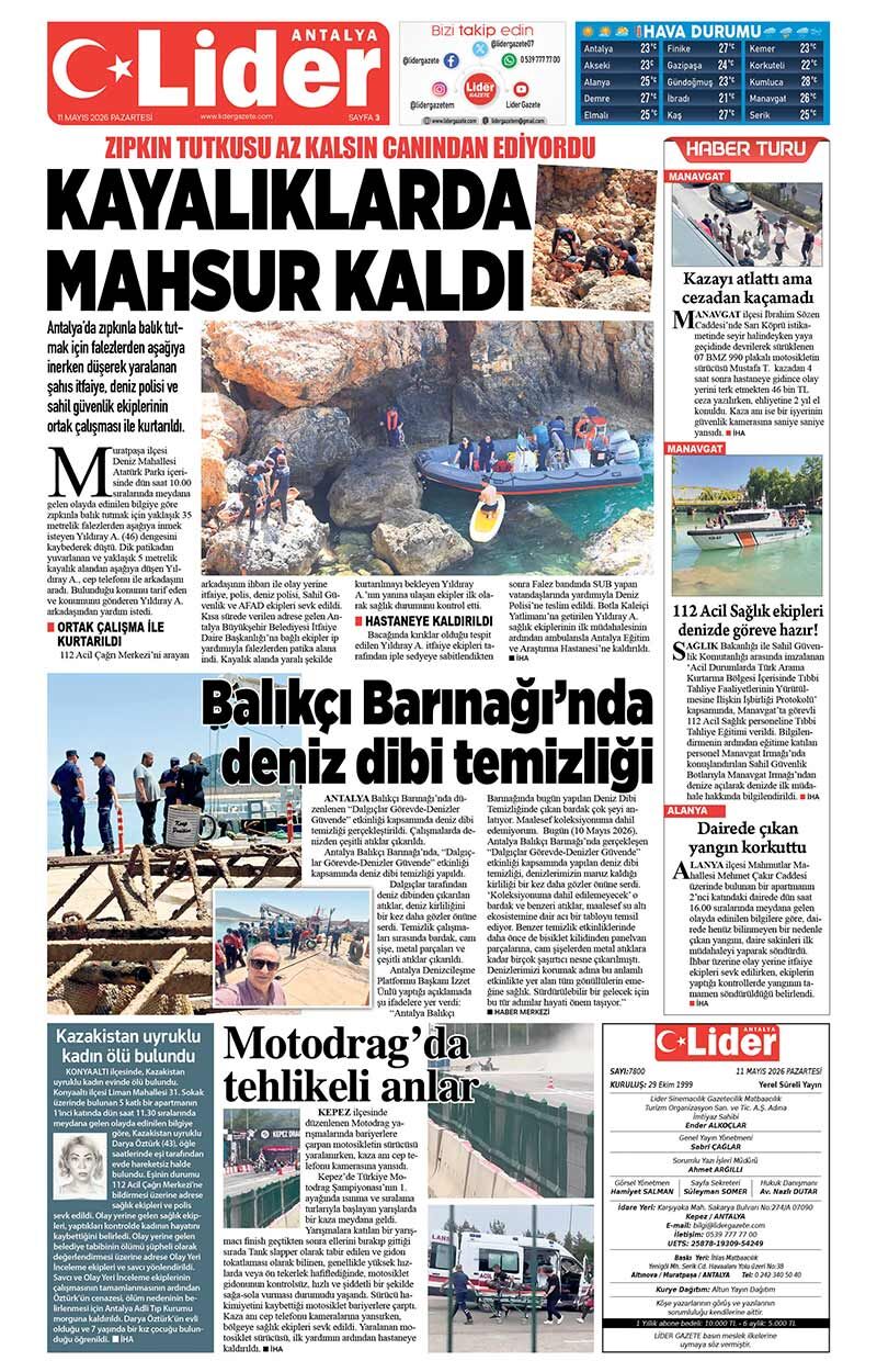 11 M A Y I S 2026 L İ D E R G A Z E T E A N T A L Y A 3