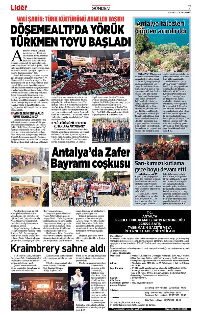 11 M A Y I S 2026 L İ D E R G A Z E T E A N T A L Y A 7