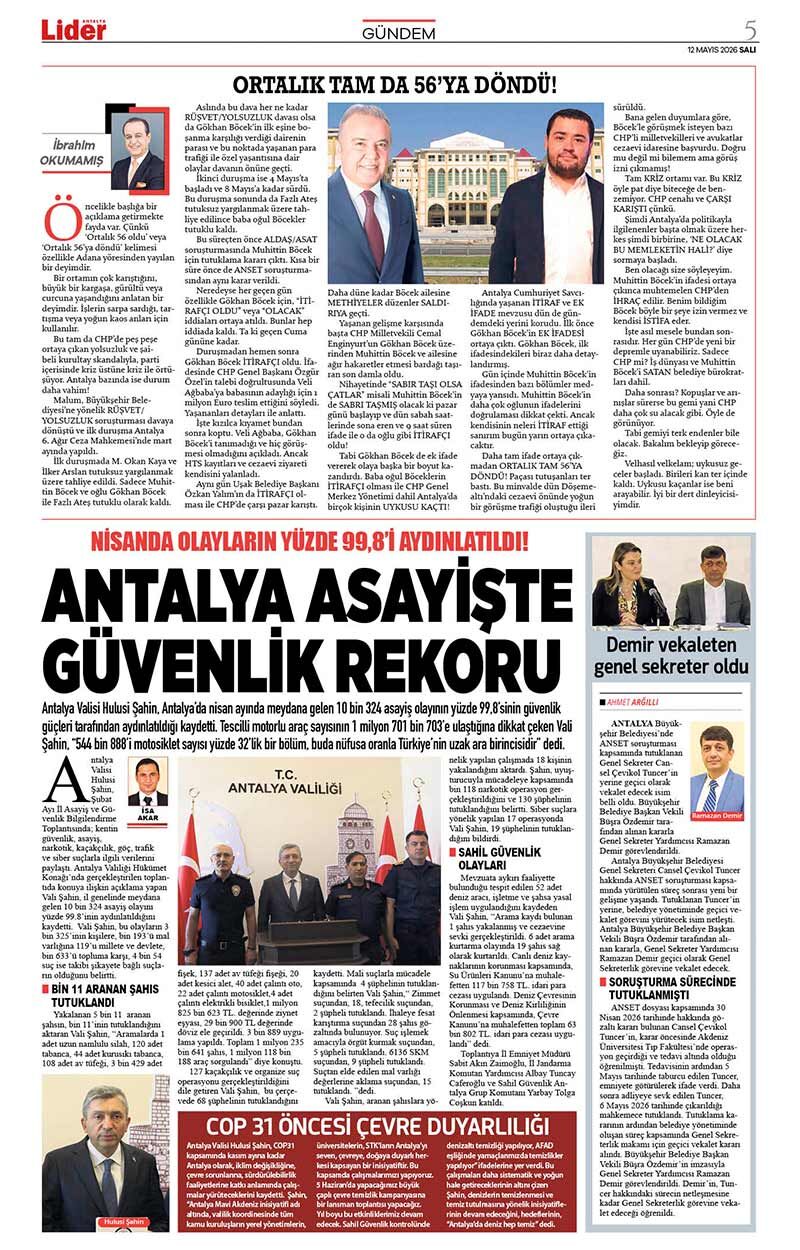 12 M A Y I S 2026 L İ D E R G A Z E T E A N T A L Y A 5