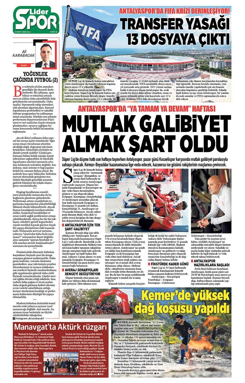 12 M A Y I S 2026 L İ D E R G A Z E T E A N T A L Y A 8