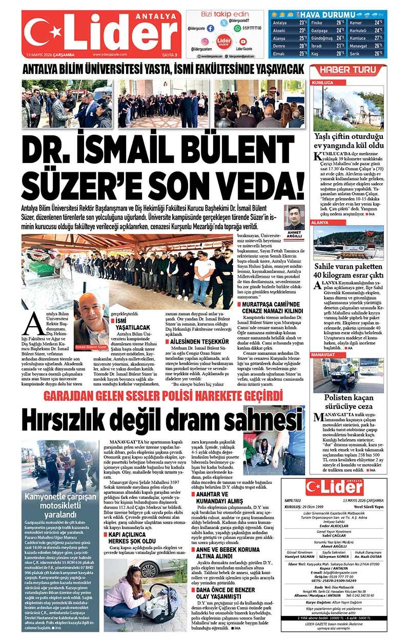 13 M A Y I S 2026 L İ D E R G A Z E T E A N T A L Y A 3