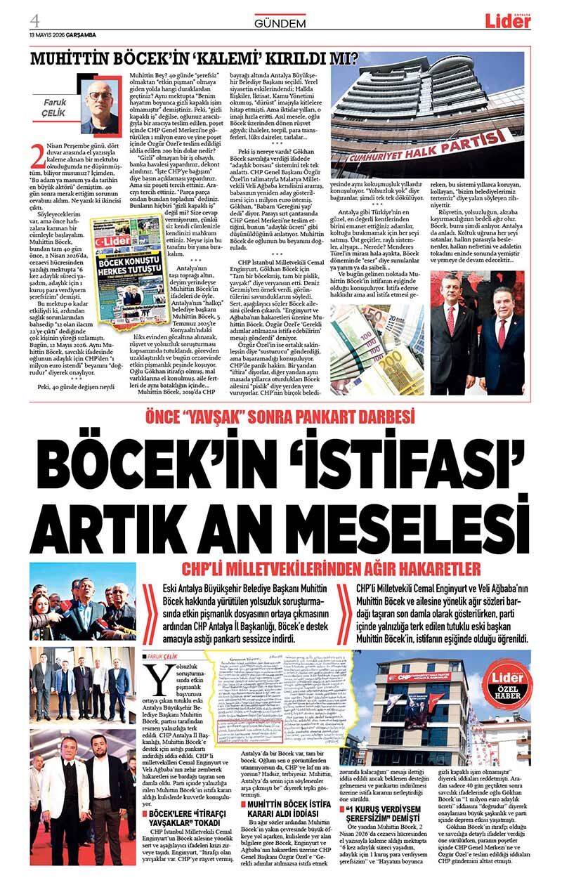 13 M A Y I S 2026 L İ D E R G A Z E T E A N T A L Y A 4