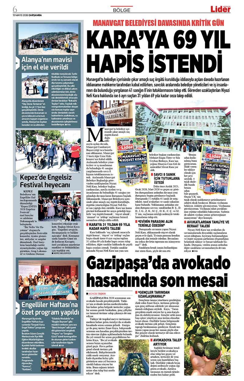 13 M A Y I S 2026 L İ D E R G A Z E T E A N T A L Y A 6