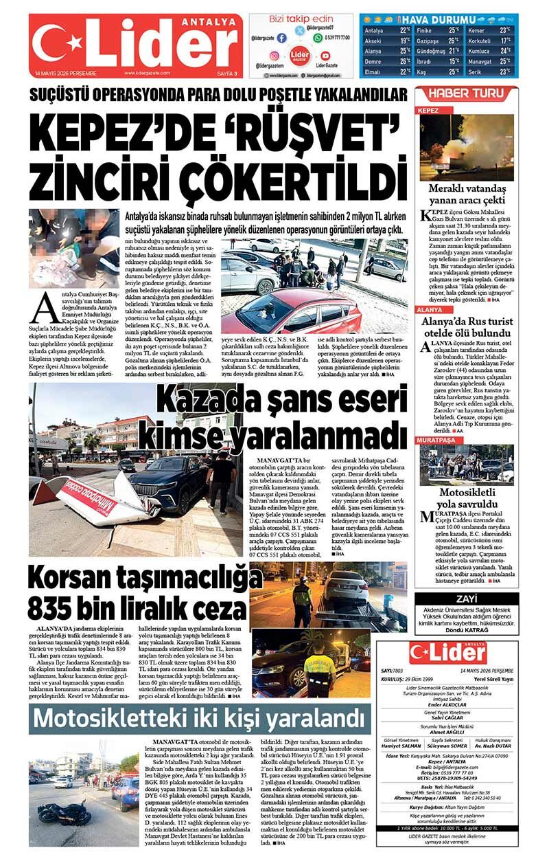 14 M A Y I S 2026 L İ D E R G A Z E T E A N T A L Y A 3