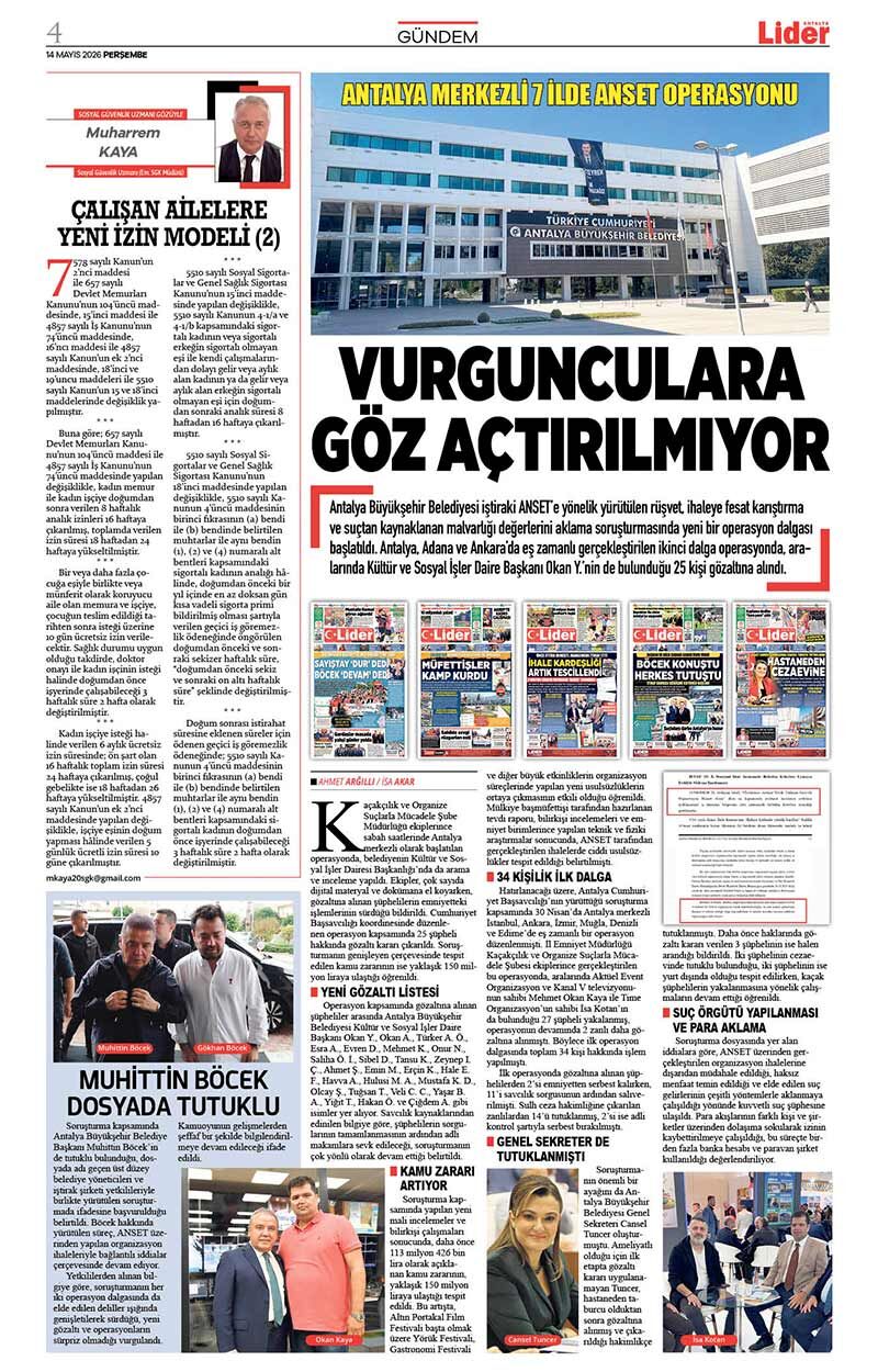 14 M A Y I S 2026 L İ D E R G A Z E T E A N T A L Y A 4
