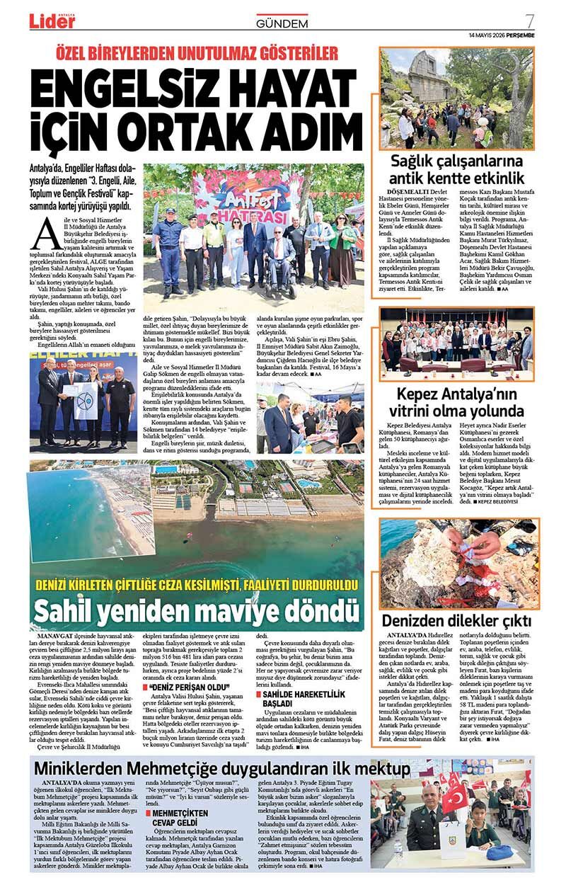 14 M A Y I S 2026 L İ D E R G A Z E T E A N T A L Y A 7