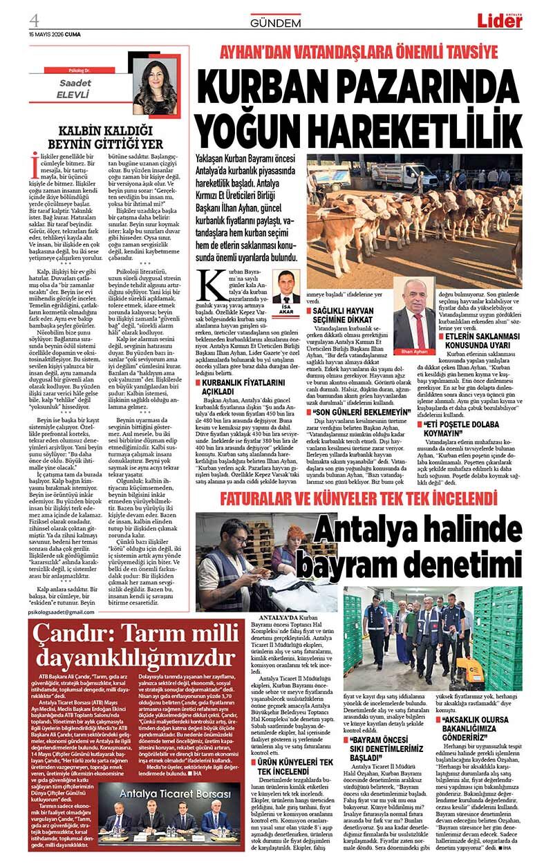 15 M A Y I S 2026 L İ D E R G A Z E T E A N T A L Y A 4