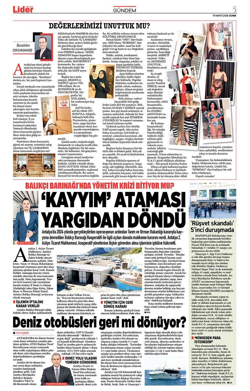 15 M A Y I S 2026 L İ D E R G A Z E T E A N T A L Y A 5