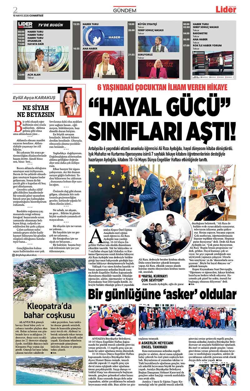 16 M A Y I S 2026 L İ D E R G A Z E T E A N T A L Y A 2