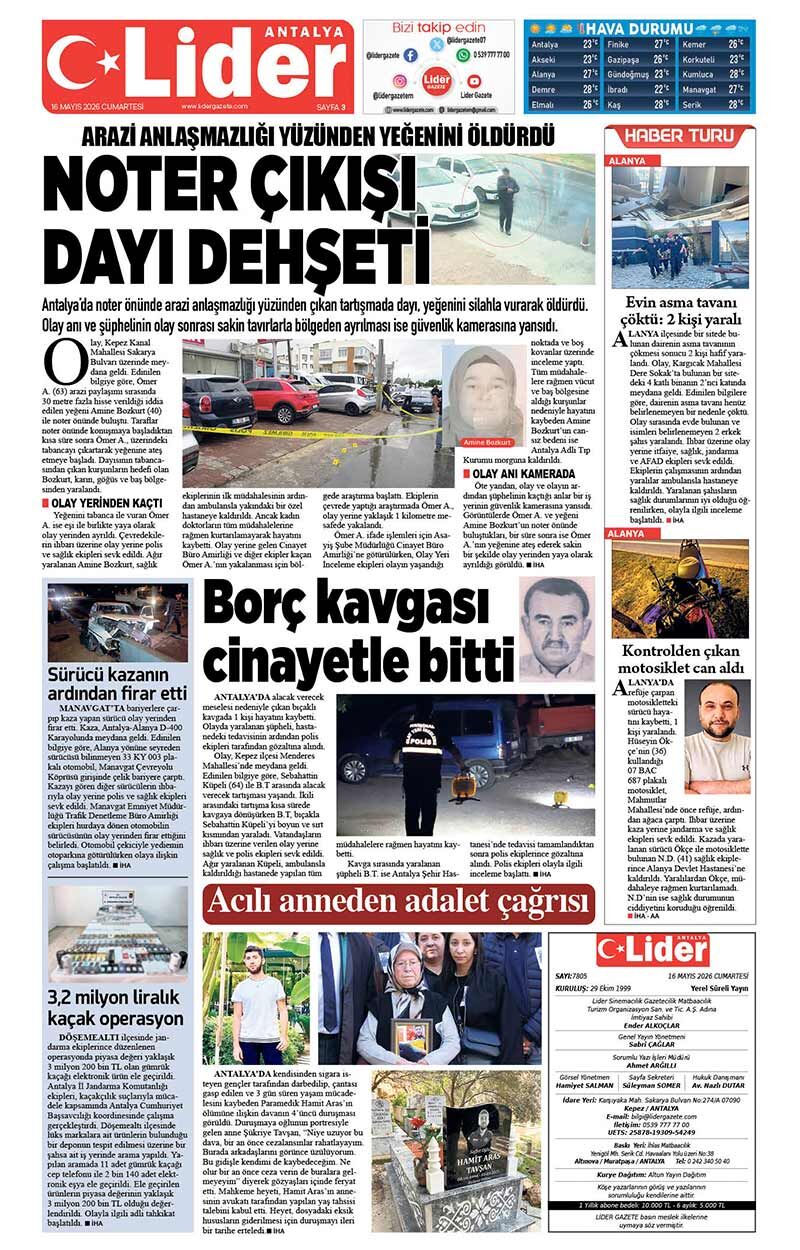 16 M A Y I S 2026 L İ D E R G A Z E T E A N T A L Y A 3