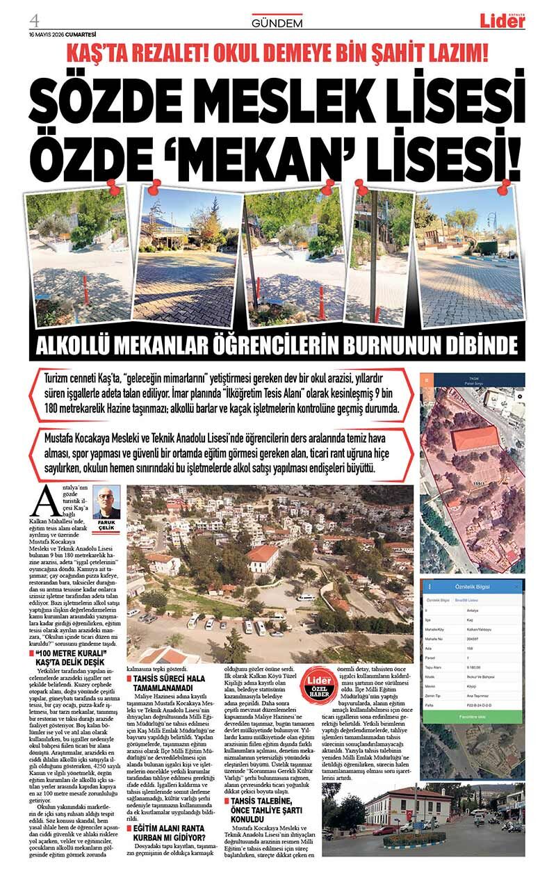 16 M A Y I S 2026 L İ D E R G A Z E T E A N T A L Y A 4