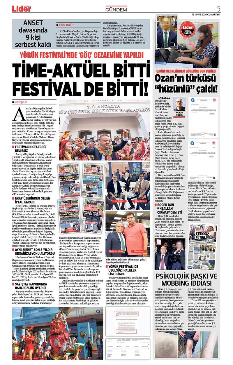 16 M A Y I S 2026 L İ D E R G A Z E T E A N T A L Y A 5