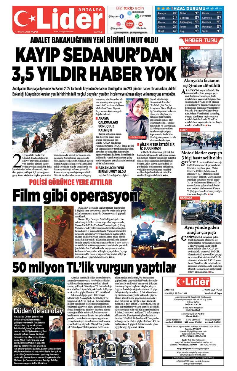 17 M A Y I S 2026 L İ D E R G A Z E T E A N T A L Y A 3