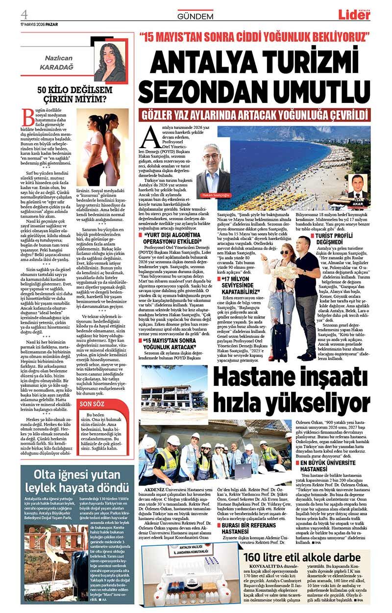 17 M A Y I S 2026 L İ D E R G A Z E T E A N T A L Y A 4
