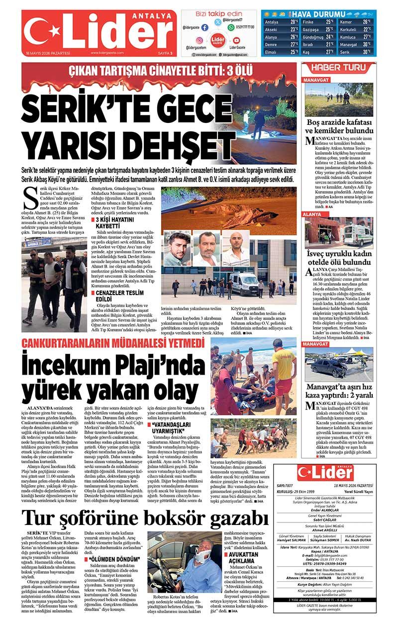 18 M A Y I S 2026 L İ D E R G A Z E T E A N T A L Y A 3