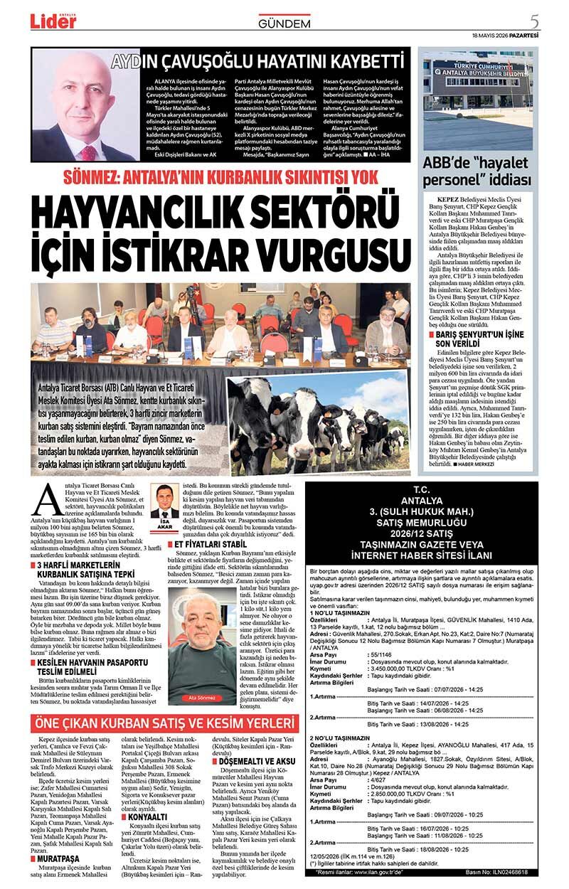 18 M A Y I S 2026 L İ D E R G A Z E T E A N T A L Y A 5
