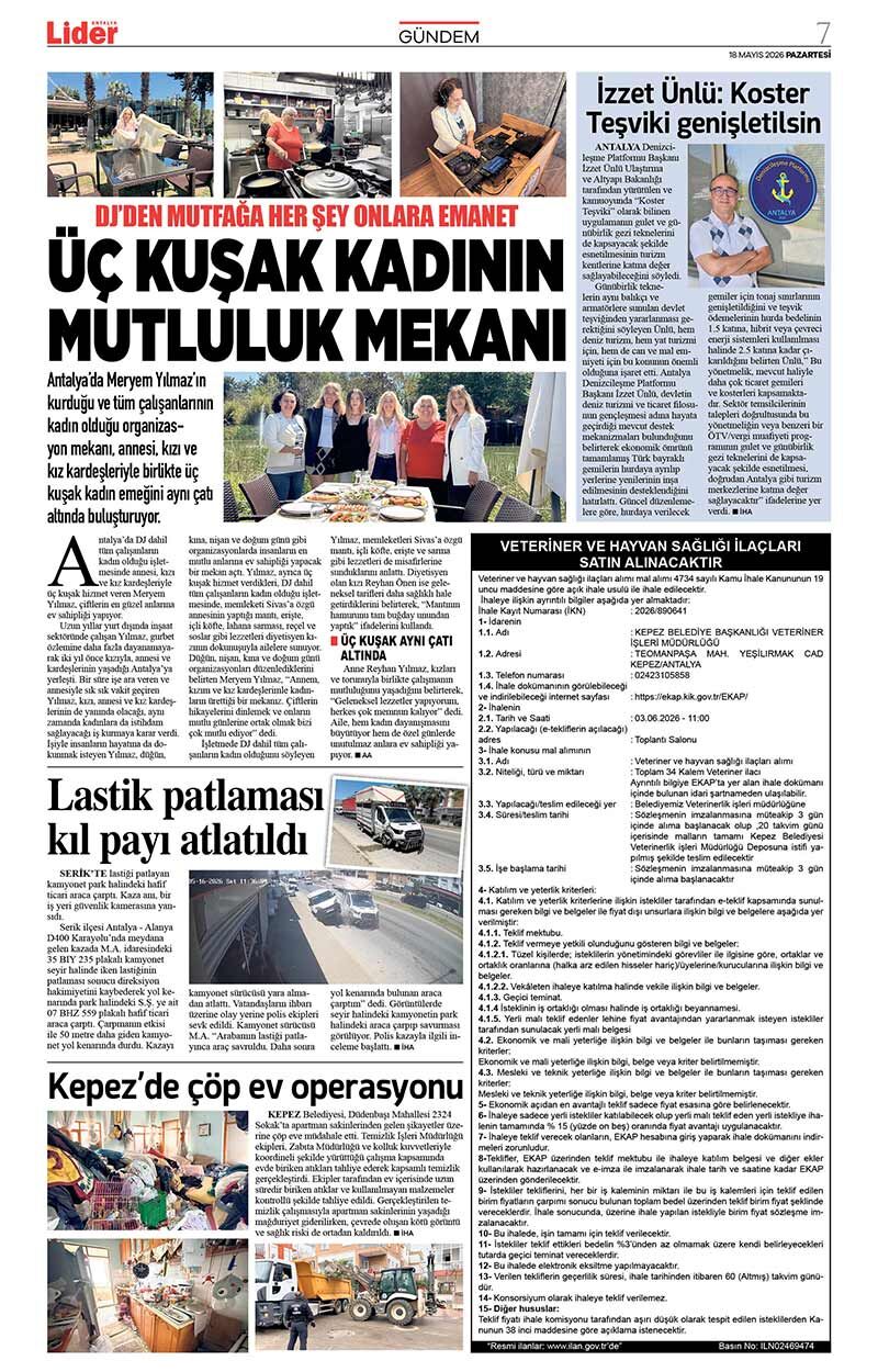 18 M A Y I S 2026 L İ D E R G A Z E T E A N T A L Y A 7