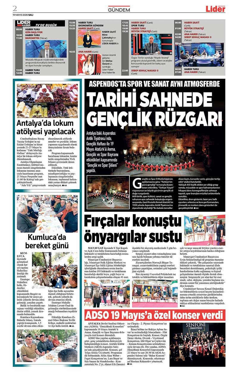 19 M A Y I S 2026 L İ D E R G A Z E T E A N T A L Y A 2