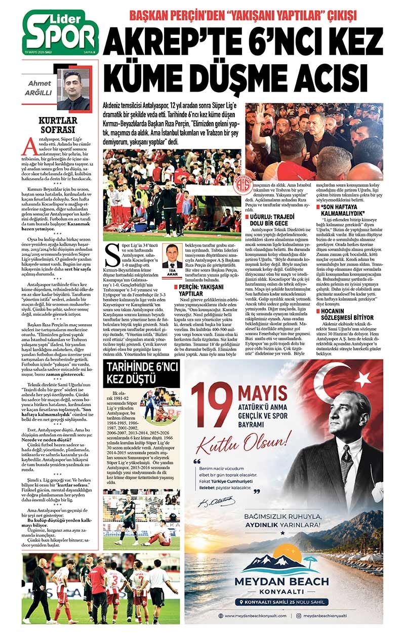 19 M A Y I S 2026 L İ D E R G A Z E T E A N T A L Y A 8