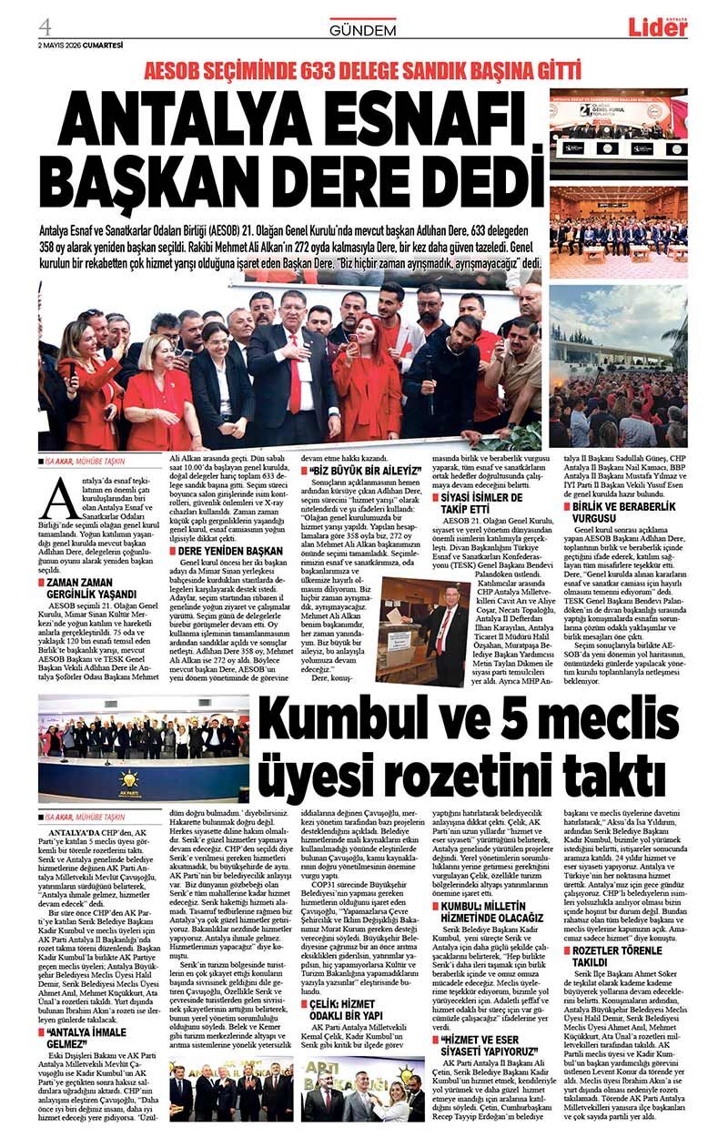 2 M A Y I S 2026 L İ D E R G A Z E T E A N T A L Y A 4