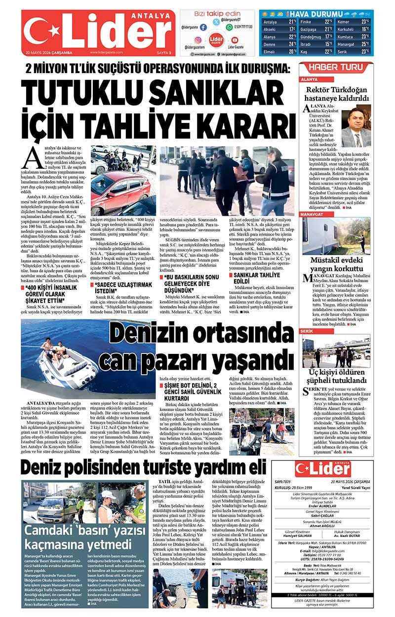 20 M A Y I S 2026 L İ D E R G A Z E T E A N T A L Y A 3