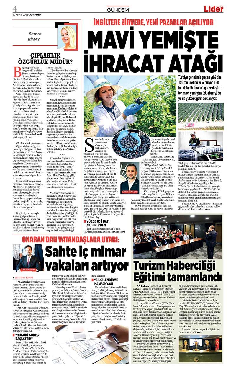 20 M A Y I S 2026 L İ D E R G A Z E T E A N T A L Y A 4