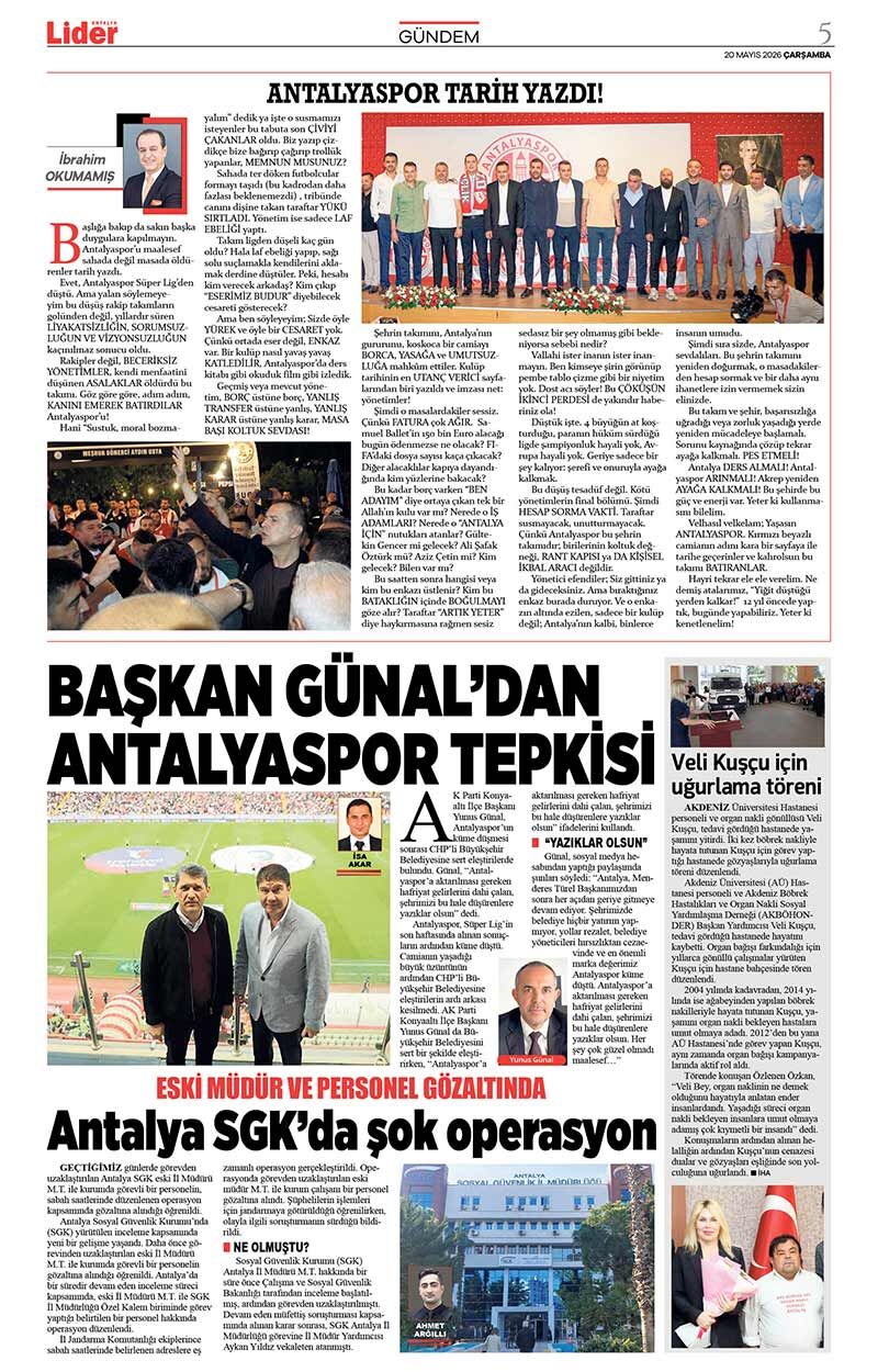 20 M A Y I S 2026 L İ D E R G A Z E T E A N T A L Y A 5