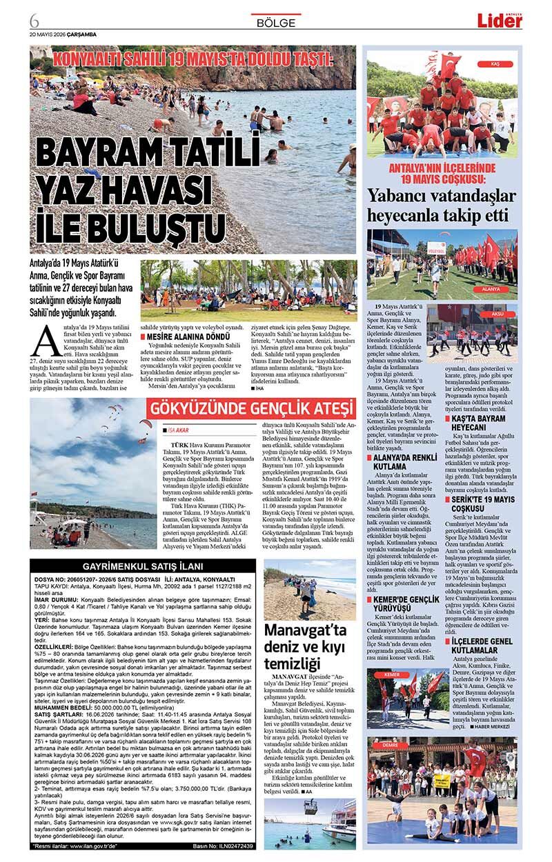 20 M A Y I S 2026 L İ D E R G A Z E T E A N T A L Y A 6