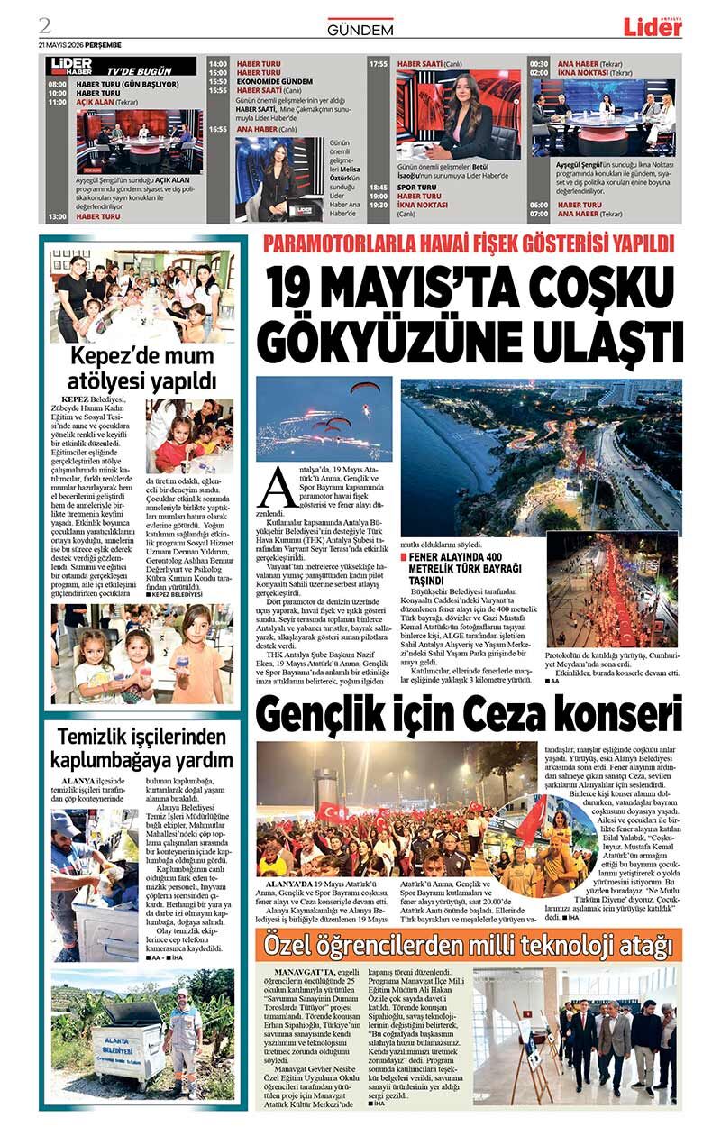 21 M A Y I S 2026 L İ D E R G A Z E T E A N T A L Y A 2