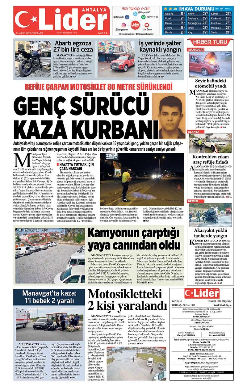 21 M A Y I S 2026 L İ D E R G A Z E T E A N T A L Y A 3